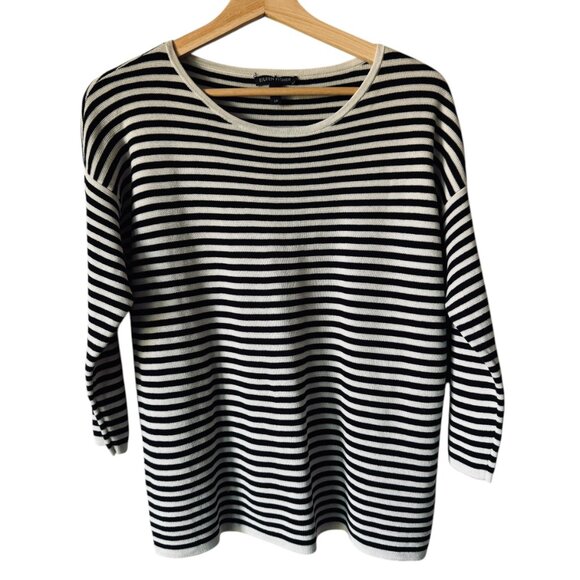 Eileen Fisher Organic Silk Black White Striped Sweater Top Size Small Nautical - Picture 14 of 14